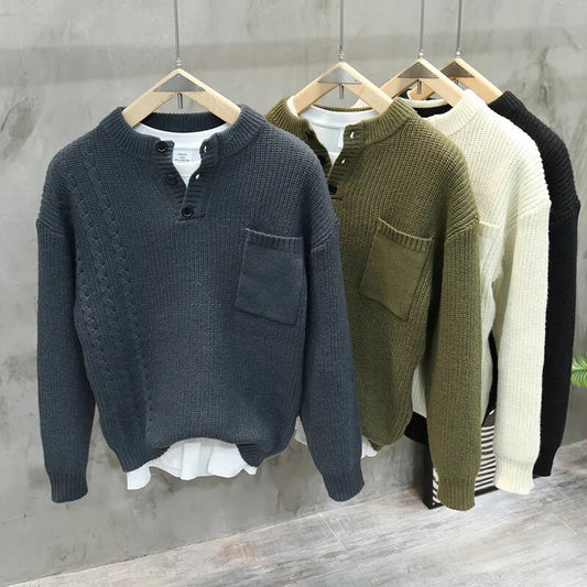 American Style Retro Pullover Men Fashion Brands Loose Pockets All-match Casual Sweater