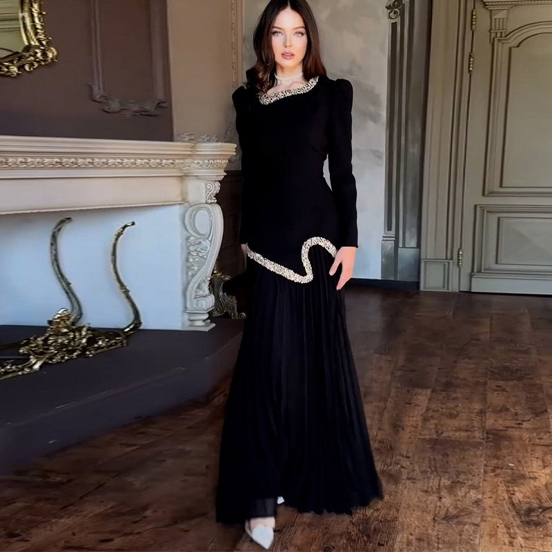 Niche Pleated Party Banquet Sequins Dress